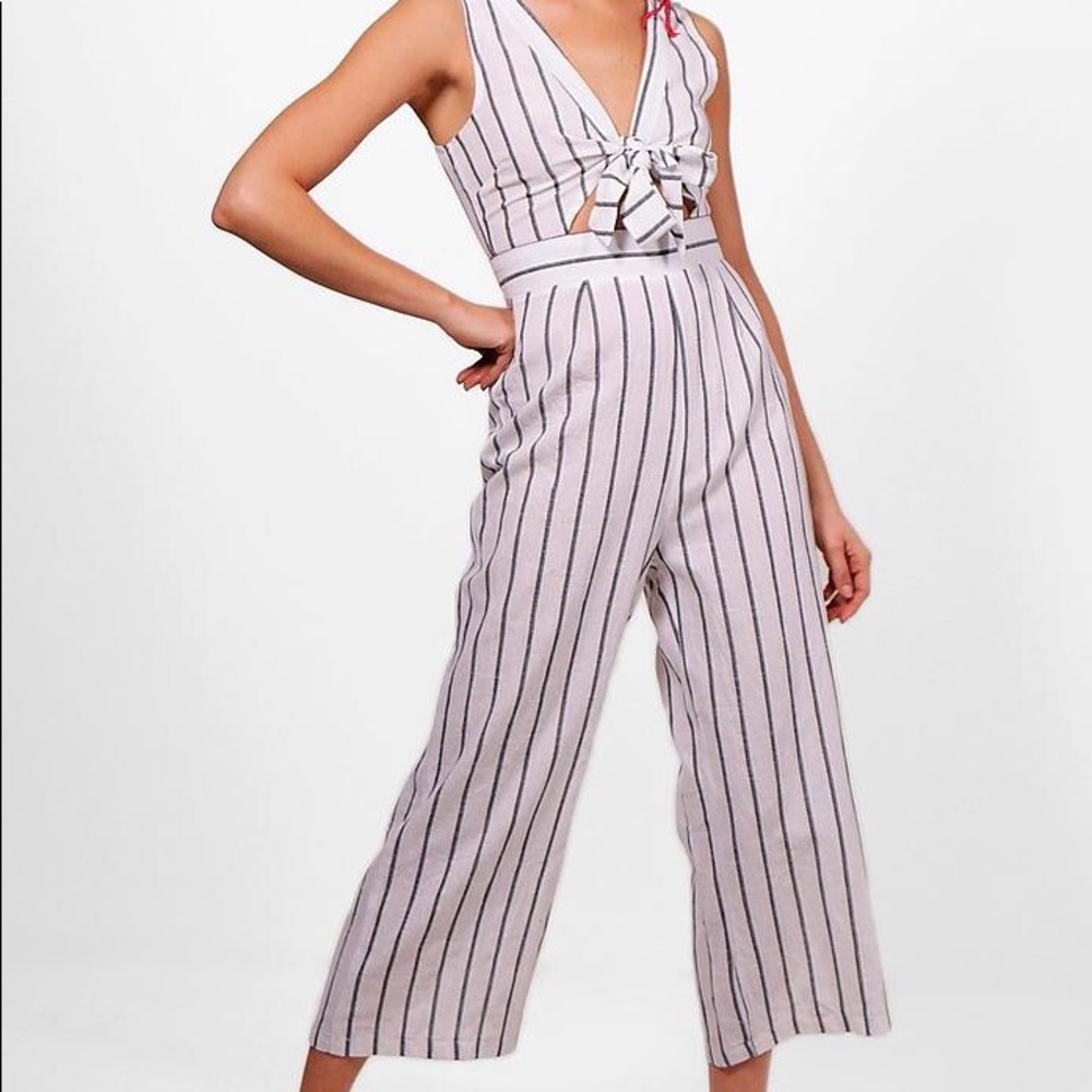 Stripe Tie Front Culotte Jumpsuit